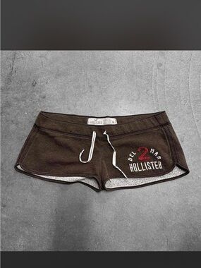 Hollister Women's Dark Brown Athletic Drawstring Shorts with Red Accent